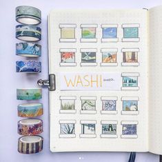 an open planner with washi tapes and tape dispensers