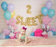 Two Sweet Candy Themed Photography Backdrop 2 Lollipops 2nd Birthday Pictures, Sprinkles Cupcakes, Candy Photography, 2nd Birthday Photos, Themed Photography, 2nd Birthday Party Themes, Two Sweet