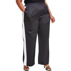 Manufacturer: Nina Parker Style Type: Wide Leg Pants Collection: Nina Parker Sleeve Length: Material: 97% Polyester/3% Spandex Fabric Type: Woven Specialty: Colorblock Sku: BH5967342 Size: 1X.  Color: Black.  Gender: female.  Age Group: adult. Black High Waist Color Block Bottoms, High Waist Black Color Block Bottoms, High Waist Black Pants With Contrast Color, Sporty Black Color Block Pants, Black Bottoms With Contrast Panels, High Rise Wide Leg Pants, Plus Size Pants, Trendy Plus Size, Spandex Fabric