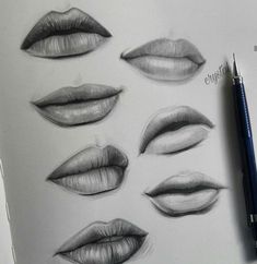 pencil drawings of different types of lips