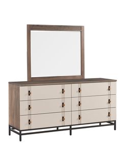 a dresser with a mirror on top of it