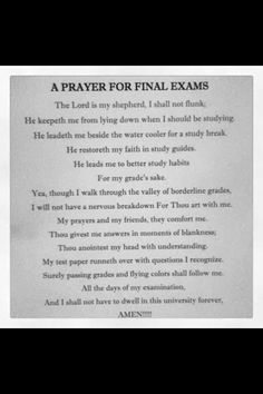 a prayer for final exam is shown in black and white