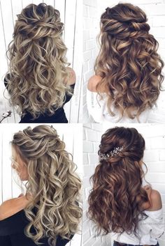 Half Up Wedding Hairstyles With Hair Piece, Half Up Do Front View, Long Bridal Hair With Veil Loose Waves, Curl Bridal Hairstyles, Bridal Hair Down And Curled, Wedding Half Up Hair With Veil, Hollywood Curls Half Up, Mom Hair Wedding, Curly Bridesmaid Hairstyles Half Up