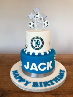 there is a birthday cake with a soccer theme on it