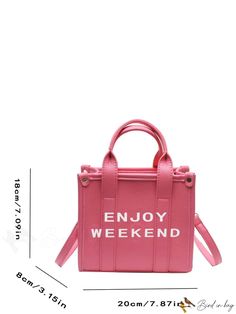 BirdinBag - Stylish PU Tote Bag for Women - Elegant and Practical Handbag Word Wrap, Satchel Purse, Square Bag, Bag For Women, Bag Straps, Crossbody Strap, Top Handle, Hot Pink, Satchel