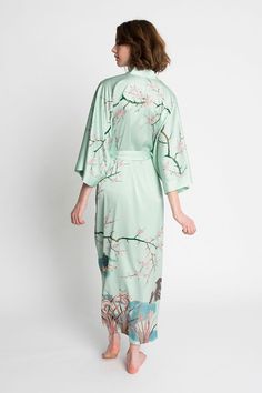 KIM + ONO Spring Floral Long Kimono Robe – kimandono.com Spring Kimono With Tie Waist And Kimono Sleeves, Spring Silk Kimono With Tie Waist, Floral Print Kimono For Tea Ceremony, Silk Spring Kimono With Tie Waist, Silk Kimono With Tie Waist For Spring, Spring Silk Robe With Tie Waist, Silk Robe With Tie Waist For Spring, Spring Maxi Kimono With Tie Waist, Maxi Length Spring Kimono With Tie Waist