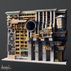 a large model of a building made out of legos and other materials is shown