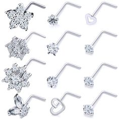 PRICES MAY VARY. [ITEM CONTAIN]: You Will Receive 12 Pieces Stainless steel Nose Rings Studs Piercing Jewelry, All Of Them Are Beautiful And Elegant, Multiple Choices For Meeting Your Various Needs. [PRODUCT SIZE]: Nose Rings Gauge: 20g=0.8mm, Bar Length: 7mm, CZ Diameter: 2MM/2.5MM/3MM, Color: Silver . [SAFETY MATERIAL]: Made Of 316L Surgical Steel, Smooth Polished Surface, Safe And Durable. Very Flexible And Comfortable. [SUITABLE FOR USE]: These Piercing Jewelry Can Be Used For Nose Rings, No Bone Butterfly, Studs Piercing, Tragus Daith, Nostril Piercing, Nose Piercing Jewelry, Nose Studs, Body Jewelry Piercing, Lip Ring, Nose Rings