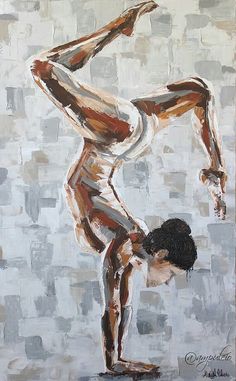 a painting of a man doing a handstand