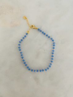 Blue Bracelets With Tiny Beads For Parties, Trendy Blue Beaded Chain Bracelet, Trendy Blue Beaded Bracelet, Blue Beaded Bracelets For Summer Party, Adjustable Blue Anklets For Party, Blue Dainty Anklets For Gift, Blue Beaded Anklets For Party, Blue Tiny Beads Anklet For Gift, Blue Beaded Chain Anklets For Gift