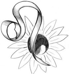 a drawing of a sunflower with the letter s in it's center and two intertwined petals