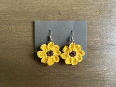 This is a pair of yellow crochet sunflower earrings. Perfect for any outing or occasion, especially in the warm months. This is a physical item, not a PDF or a pattern. More colors coming soon! Casual Handmade Yellow Earrings, Yellow Crochet Jewelry Gift, Casual Handmade Flower-shaped Earrings, Casual Handmade Flower Earrings, Casual Handmade Flower Shaped Earrings, Crochet Sunflower Earrings, Crochet Yellow, Yellow Crochet, Crochet Sunflower