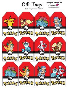 the pokemon gift tags are shown in red and black