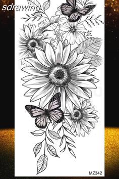 sunflower and butterflies tattoo design