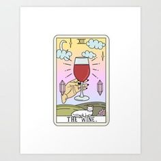 the wine tarot card art print with a hand holding a glass of red wine