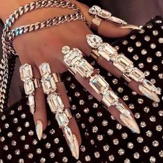 5PCS/SET Rhinestone Open Rings - Fashionsarah.com Full Finger Rings, Armor Ring, Rhinestone Material, Beach Anklets, Square Stone, Knuckle Rings, Rhinestone Ring, Cuff Rings, Finger Rings