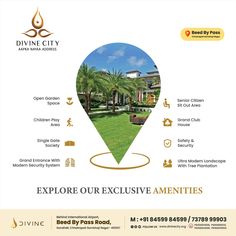 the flyer for divine city hotel and spa in malaysia, with an image of a map pin