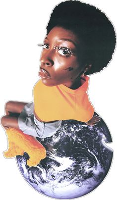 an image of a woman with her face painted orange and holding a cat on top of the earth