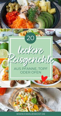 several different pictures with the title text overlaying 20 lecker resgenoute aus pennne, top obeer open