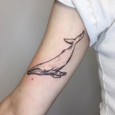 a small whale tattoo on the arm