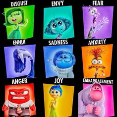 some cartoon characters with different expressions on them