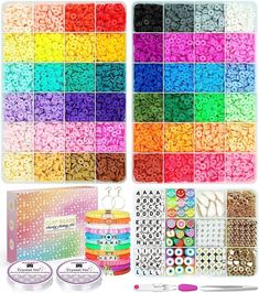 the kit includes many different types of beads