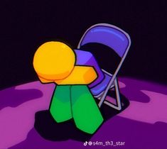 an animated image of a person sitting in a chair on top of a purple surface