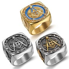 Masonic Rings Jewelry, Freemason Ring, Masonic Jewelry, Crown Cap, Mens Ring Sizes, Masonic Ring, Fashion Ring, Womens Wedding Bands, Stainless Steel Material