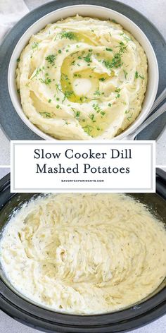 two pictures showing how to make mashed potatoes