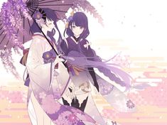 two anime characters standing under an umbrella