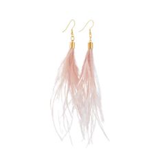 In the softest shade of muted pink, these genuine ostrich feather earrings are the perfect finishing touch to your bohemian bridal look!+ lightweight pale pink ostrich feathers+ gold-plated stainless steel ear wire hooks (lead-free and nickel-free)+ comes with plastic earring back for security+ approximately 5-6 inches long   (each piece is handmade so lengths are approximate)+ packaged on a hand-stamped kraft earring card in a clear resealing bag making them ready for gift givingMORE FEATHER EA Elegant Pink Tassel Earrings For Pierced Ears, Pink Elegant Tassel Earrings, Bohemian Pink Earrings For Weddings, Elegant Adjustable Feather Earrings, Elegant Feather Earrings, Pink Ostrich Feathers, Bohemian Wedding Earrings, Earring Bridal, Pink Tassel Earrings