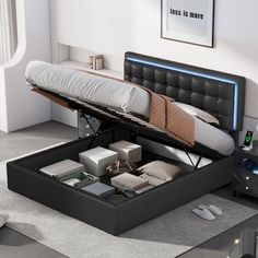 a bed that is sitting in the middle of a room