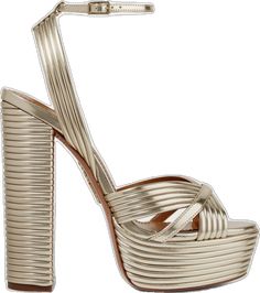 Aquazzura Shoes, Patterned Midi Dress, Alessandra Rich, Leather Platform Sandals, Leather Buckle, Gold Leather, Metallic Leather, Net A Porter, Platform Sandals