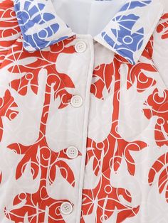 Filler：Space cottonFabric name：dacronMain fabric composition：Polyester (polyester fiber) Printed Cotton Outerwear For Work, Printed Cotton Workwear Outerwear, White Cotton Outerwear With Floral Print, Red Cotton Outerwear For Spring, Red Summer Outerwear With Pockets, Summer Floral Print Red Outerwear, Red Summer Workwear Outerwear, Red Summer Outerwear For Work, Long Cotton Coat