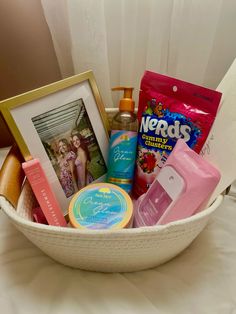 a white bowl filled with personal care items