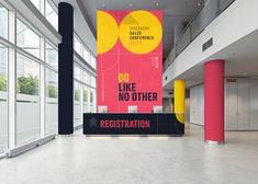 there is a large sign in the middle of an empty building that says do like no other registration