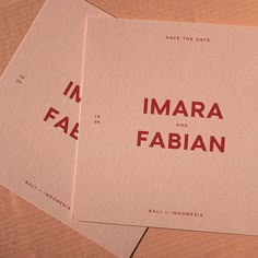 two pieces of paper sitting on top of each other with the words imara and fabian printed on them