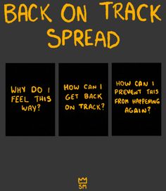 the back on track spread is shown in yellow and black with words written below it