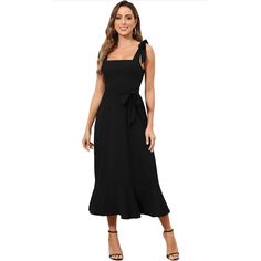 New Black Midi Tie Straps Square Neck Split Dress M Black No Belt 100% Polyester Care Instructions Machine Wash Comfortable Wearing Experience - This Elegant Bridesmaid Dress Is Made Of Lightweight Materials, The Fabric Is Soft And Comfy, Breathable And Flowy, Which Bring You Cool Wearing Experience In Summer Unique Features - The Cocktail Midi Dress Features A Square Neckline, Tie-Up Ribbon Straps, High Wasit, Smocked Waist Back, Slit Side, Solid Color, Detachable Waist Sash, A-Line Ruffle Flow Elegant Bridesmaid Dress, White Outfits For Women, Cocktail Midi Dress, Elegant Bridesmaid Dresses, Waist Sash, Split Dress, Midi Cocktail Dress, Black Midi, Bride Tribe