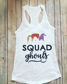 a white tank top that says squad ghouls on it