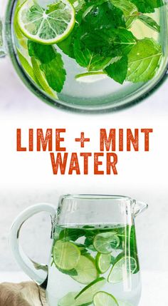 lime and mint water in a pitcher with text overlay