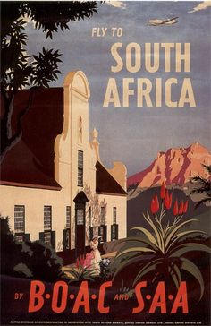 an old poster advertising the fly to south africa by boac - saa