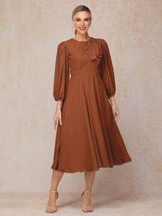 Terracotta Detachable Dress, Wedding Guest Dresses Long, Wedding Guest Dresses, Sleeves Dress, Mother Of The Bride Dress, Dress Purchase, Groom Style, Guest Outfit, Tea Length