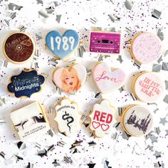 Taylor Swift Era Cookies - Sweet E's Bake Shop - The Cookie Shop Taylor Swift Album Cookies, Taylor Swift Bridal Shower Cookies, Swiftie Cookies, Eras Tour Cookies, Taylor Swift Themed Cookies, Taylor Swift Birthday Cookies, Taylor Swift Sugar Cookies, Taylor Swift Cookies Decorated, Taylor Swift Cookies