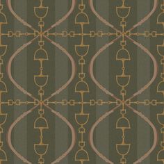 a green and gold wallpaper with an ornate design