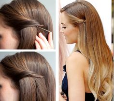 PENTEADO FÁCIL E LINDO!!! Timeless Hairstyles, Pulled Back Hairstyles, Bobby Pin Hairstyles, Graduation Hairstyles, Hair Pulling, Chic Hairstyles, Braided Hairstyles Tutorials