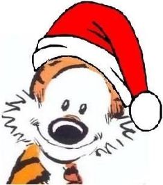 a drawing of a tiger wearing a santa hat