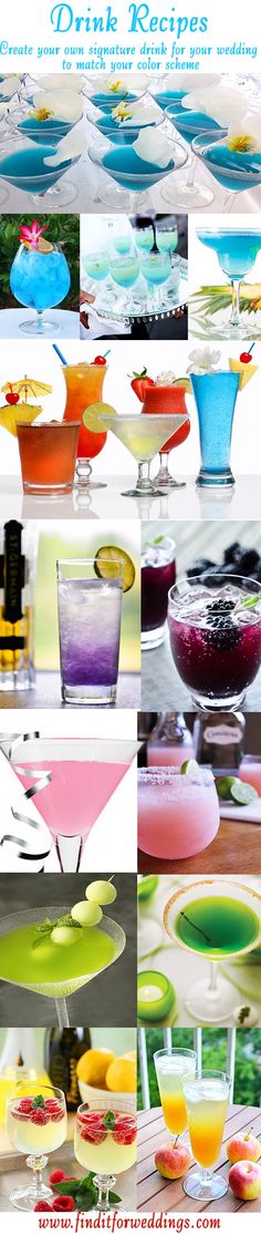 various shots of different drinks and beverages