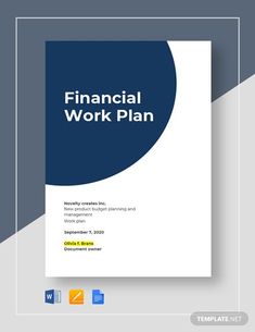 financial work plan template with blue and white circles in the middle, on a gray background