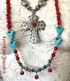 Cowgirl Chic Cross Necklace Southwestern Necklace Turquoise - Etsy Cheap Southwestern Multicolor Necklaces, Handmade Western Jewelry For Festival, Handmade Western Style Jewelry For Festival, Western Style Handmade Festival Jewelry, Southwestern Style Turquoise Necklace For Festivals, Southwestern Turquoise Necklace For Festivals, Handmade Western Turquoise Necklace For Festival, Bohemian Turquoise Cross Jewelry, Southwestern Handmade Cross Necklace